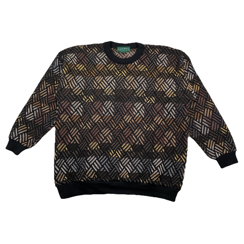 Vintage Tundra Canada 3D Geometric Knit 100% Cotton Sweater Size XL